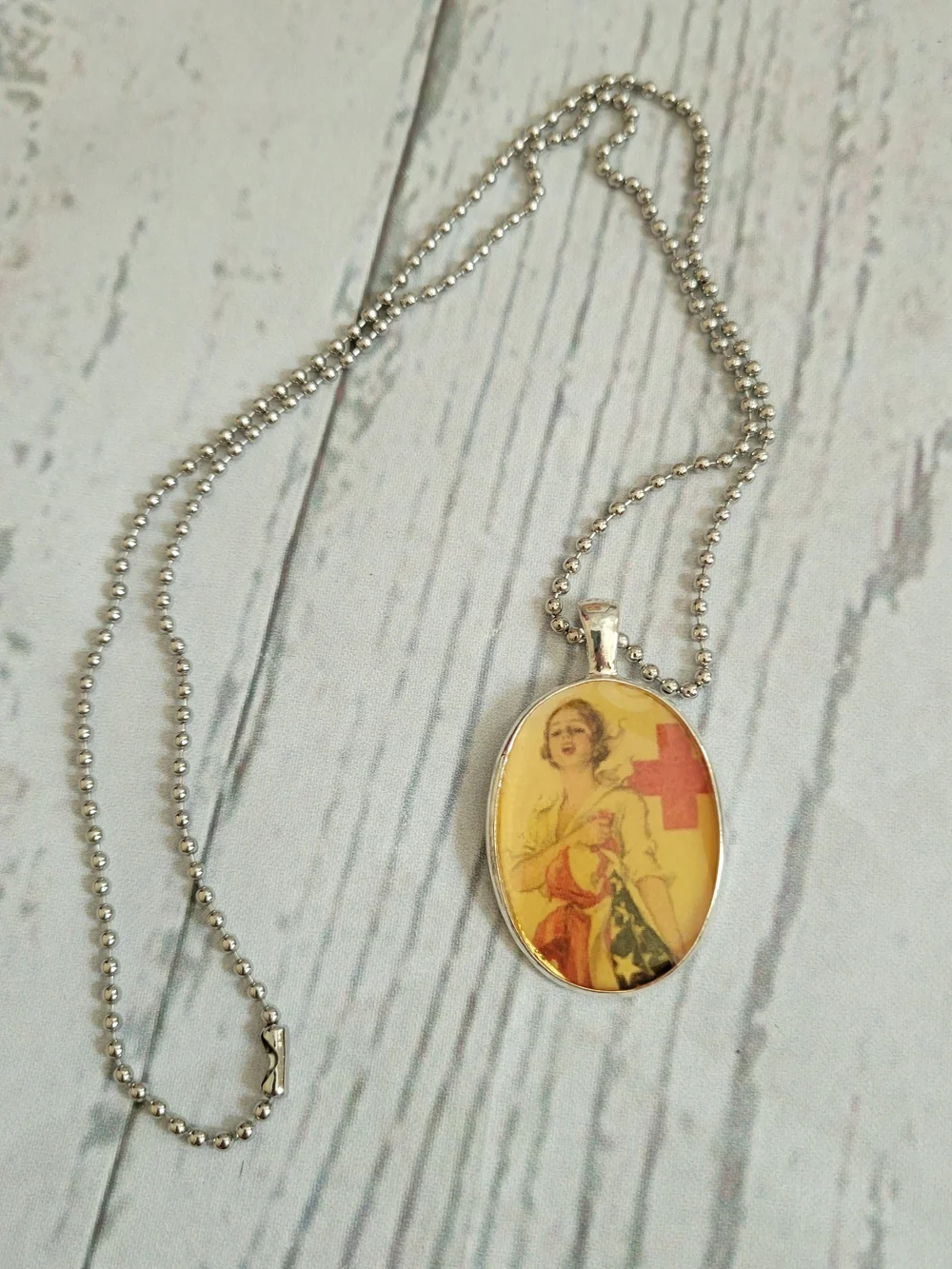 American Red Cross Vintage Style Red Cross Oval Pendant Necklace - Women Jewelry